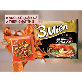 THÙNG 30 GÓI MÌ 3  MIỀN GOLD VỊ TÔM CHUA CAY/ VỊ BÒ HẦM RAU THƠM