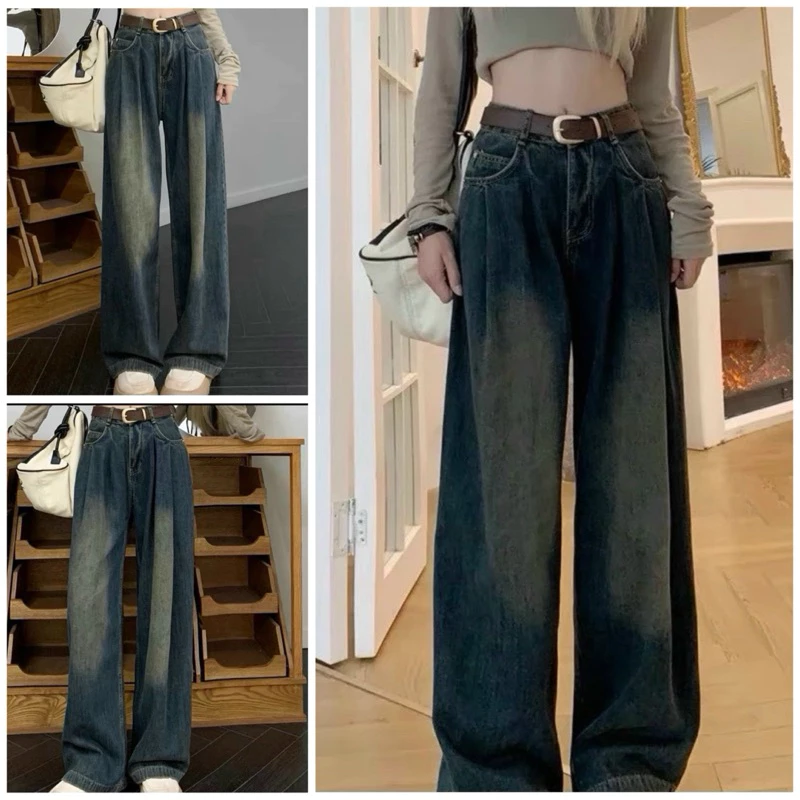 Quần Jeans xếp eo nhún . Quần bò ống rộng cạp cao phong cách Hàn quốc
