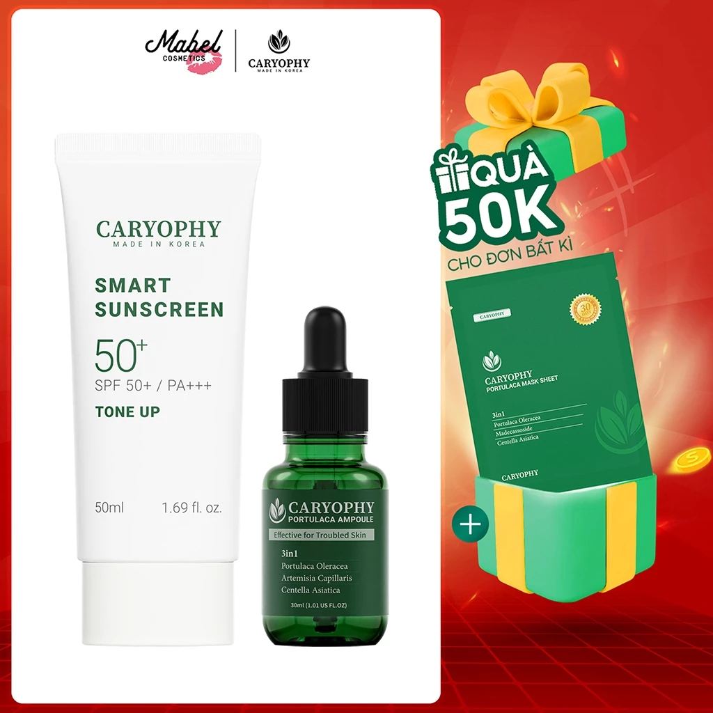 Combo kem chống nắng 50ml + Serum Caryophy 30ml - Chống nắng giảm mụn toàn diện