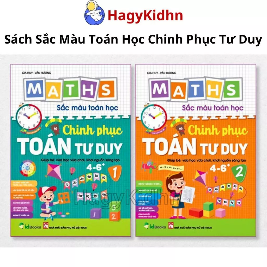 Sách - Combo 2 Cuốn Maths Sắc Màu Toán Học Hagykidhn Chinh Phục Toán Tư Duy Cho Bé 4-6 tuổi tập 1+2