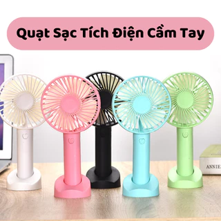 Quạt Tích Điện Cầm Tay, Quạt Mini Cầm Tay Tích Điện Cổng Sạc USB Có Đế Để Điện Thoại Nhỏ Gọn Phù Hợp Đi Học Đi Du Lịch