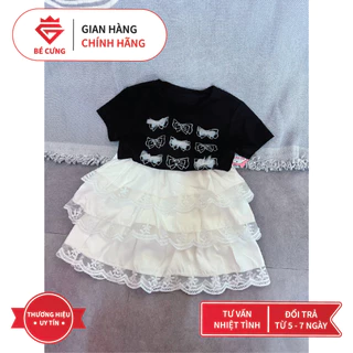 Set Áo Thun Đen (Nơ) Kèm Chân Váy 3 Tầng Ren Trắng 83X Dành Cho Bé Gái [Bé Cưng Kids]