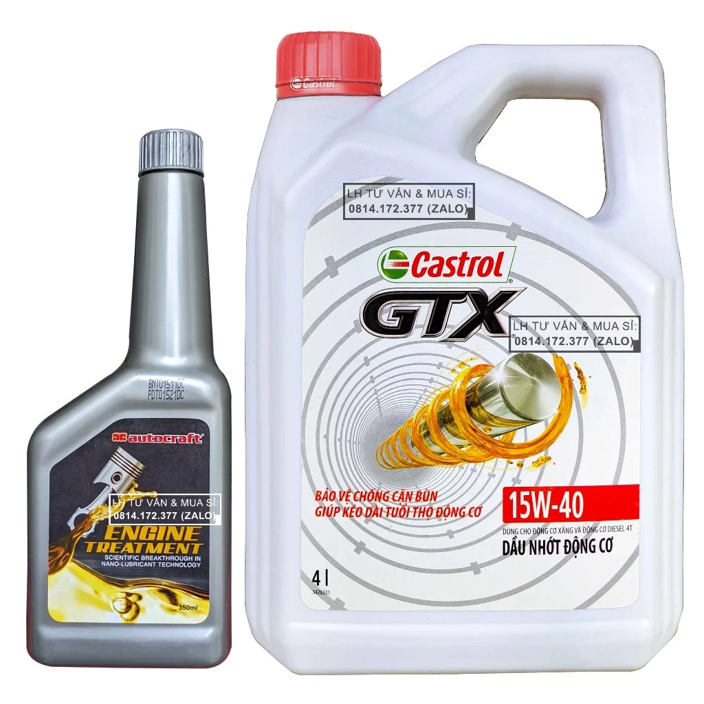 Combo Dầu Nhớt Ô-tô Cao Cấp Castrol GTX 15w40 4.000mL ( 4L ) + Phụ gia nano tăng độ nhớt