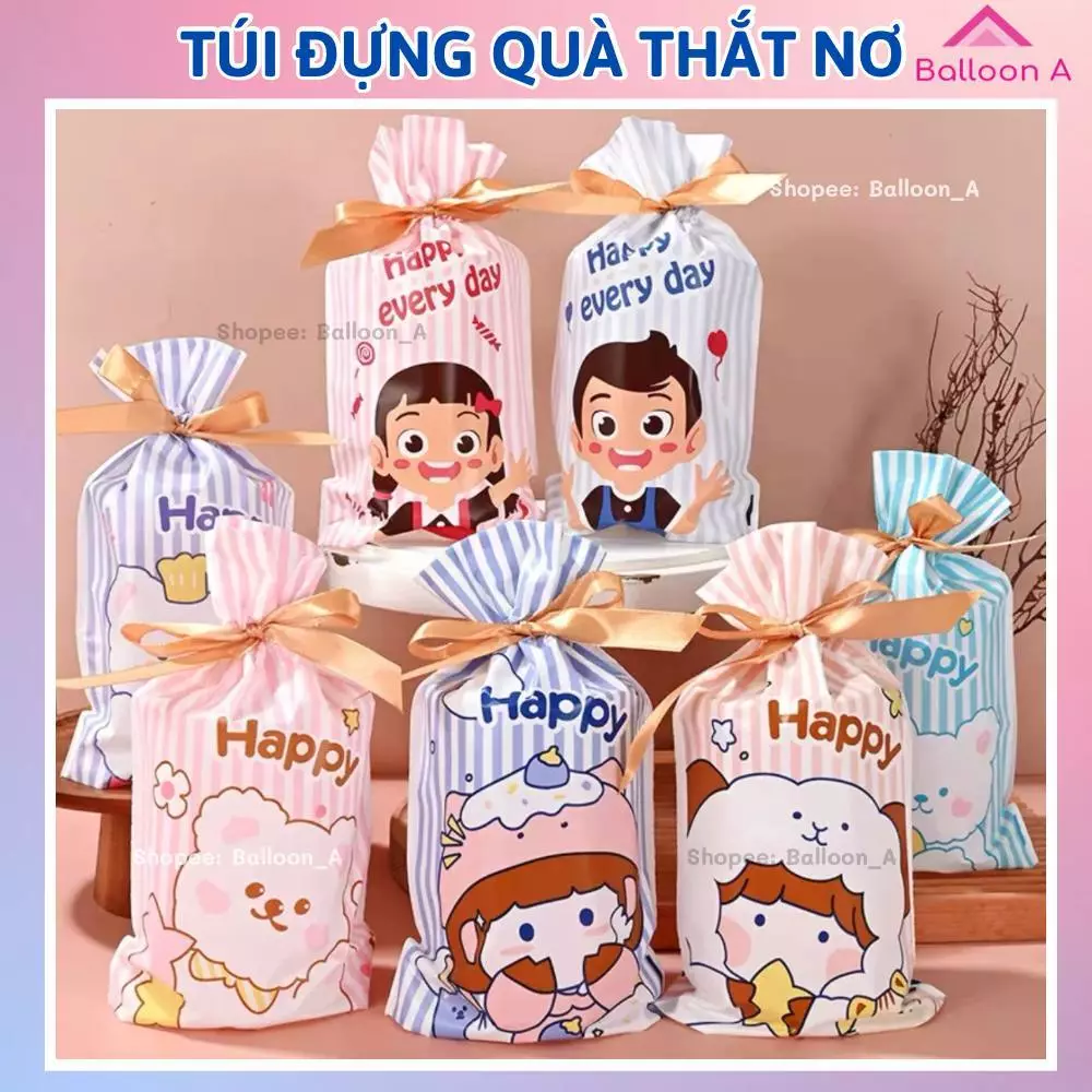 Set 10 Túi đựng quà có dây nơ buộc cute dễ thương, túi gói quà sinh nhật nhỏ, quà tặng học sinh cuối kỳ tổng kết năm học