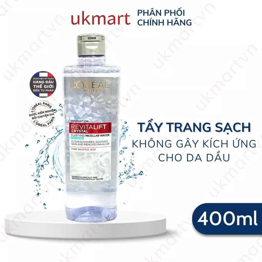 Nước Tẩy Trang L'Oréal Paris Dành Cho Da Dầu Revitalift Crystal Purifying Micellar Water