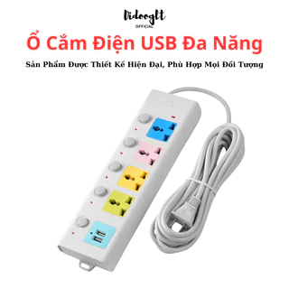 Ổ Cắm Điện USB Đa Năng Cao Cấp Chống Giật Dây Dài 4m, 2 Cổng Cắm USB Có Chốt An Toàn Tiện Dụng ( Freeship )