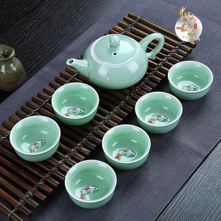 Bộ Ấm Chén Men Xanh Ngọc Pha Trà Đạo [ HOÀNG ĐAN TEA ] Món Đồ Dụng Cụ Bình Uống Chè Bằng Gốm Sứ Kèm Hộp Đựng Cao Cấp