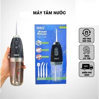 Máy Tăm Nước Cầm Tay VANLU - Tăm Nước Vệ Sinh Răng Miệng Cực Sạch Công Nghệ Châu Âu Kèm 4 Đầu Đa Năng