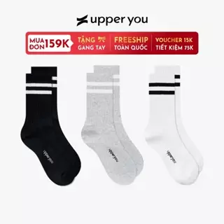 [Combo 3] Tất Vớ Nam Nữ Gân Trơn Cổ Cao  UPPER YOU Trắng Đen Xám Có Sọc Cotton Tự Nhiên Êm Ái Dày Dặn - MIX GÂN XÁM