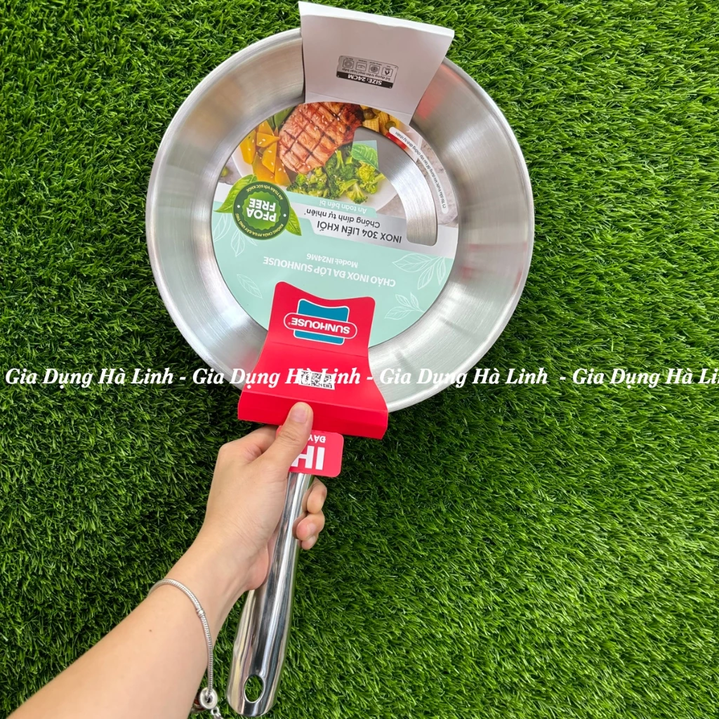 Chảo inox đúc nguyên khối Sunhouse IN20M6, IN24M6, IN26M6, Chất liệu inox 304, Đường kính 20/24/26cm
