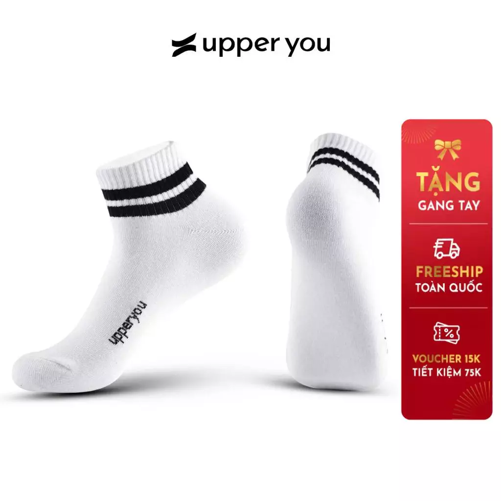 Tất Vớ Nam Nữ Cổ Ngắn UPPER YOU Cotton Tự Nhiên Kẻ Sọc Thời Trang 2 Màu Đen Trắng Dày Dặn Êm Ái Extra Soft - BSF2002