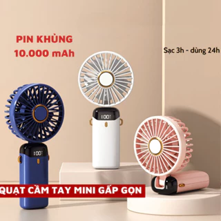 Quạt Mini Cầm Tay Tích Điện Dung Lượng Pin Khủng 10.000 MAh, Thiết Kế Hiển Thị 5 Tốc Độ Gió Linh Hoạt 2024