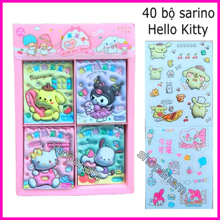 Khay 40 bộ sticker sarino Hello Kitty, sticker Little Twin star