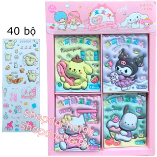 Khay 40 bộ sticker sarino, Hello Kitty, kuromi mã Little twin star