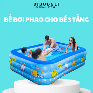 Bể bơi phao cho bé, hồ bơi cho bé bơm hơi tại nhà 3 tầng đầy đủ kích thước, chất liệu cao cấp có đế chống trượt loại dày