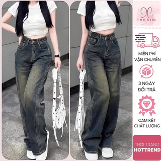 Quần Jeans Suông Dcforgirl Viền Nổi Cạp, Mẫu Mới Cạp Cao, Màu Mới Lạ Mắt Phong Cách Hàn Quốc Nữ Women