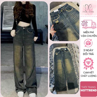 Quần Bò Jeans Suông DCforgirl Ống Rộng Nữ Cạp Cao, Quần Jeans Ống Rộng Lưng Cao, Vải Bò Women Pants Hothit