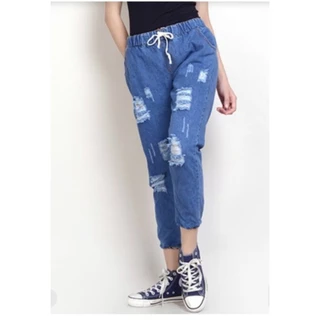 QUẦN JEANS NỮ 9 PHÂN LƯNG THUN VẢI MỊN, QUẦN JEANS BAGGY LƯNG CHUN<HÀNG SAO HÌNH ĐÓ KO ẢO>