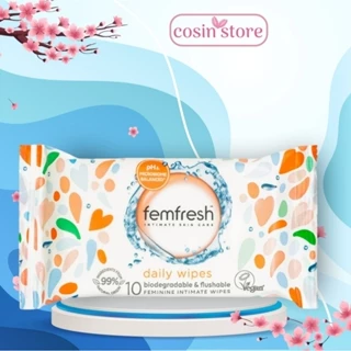 Khăn ướt vệ sinh vùng kín  Femfresh Intimate Skincare Daily Wipes 10 tờ cao cấp hàng ngày của Anh Quốc shop Cosin Store