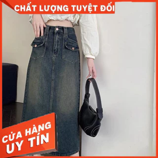 Chân váy bò denim 2 túi giả trước siêu hot đủ size