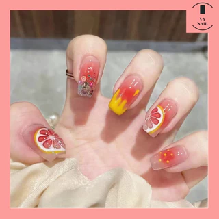 Móng Tay Giả Mẫu Chanh Đào 24 Nails Free Size Tặng Kèm Phụ Kiện Làm Móng