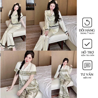 Đồ bộ Pijama Trắng chất lụa xước ánh kim cao cấp mã C014