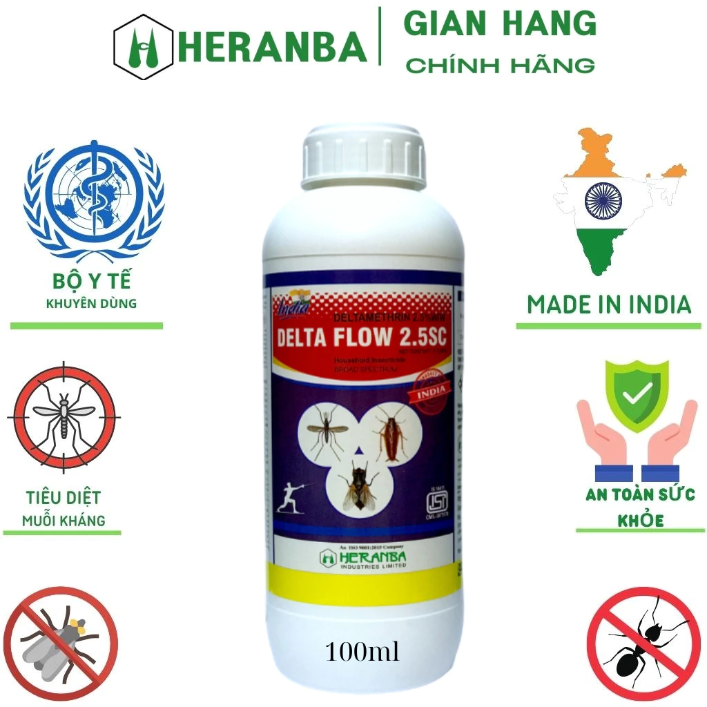 Thuốc Diệt Côn Trùng DELTA FLOW 2.5SC Nhập Khẩu Ấn Độ, Không Mùi - Không Gây Dị Ứng An Toàn Với Sức Khỏe Chai 100ml