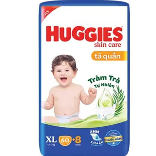 Tặng 8 Miếng Bên Trong - Tã quần Huggies XL60 - Skin Care Tràm Trà Tự Nhiên Ngừa Hăm- Date mới