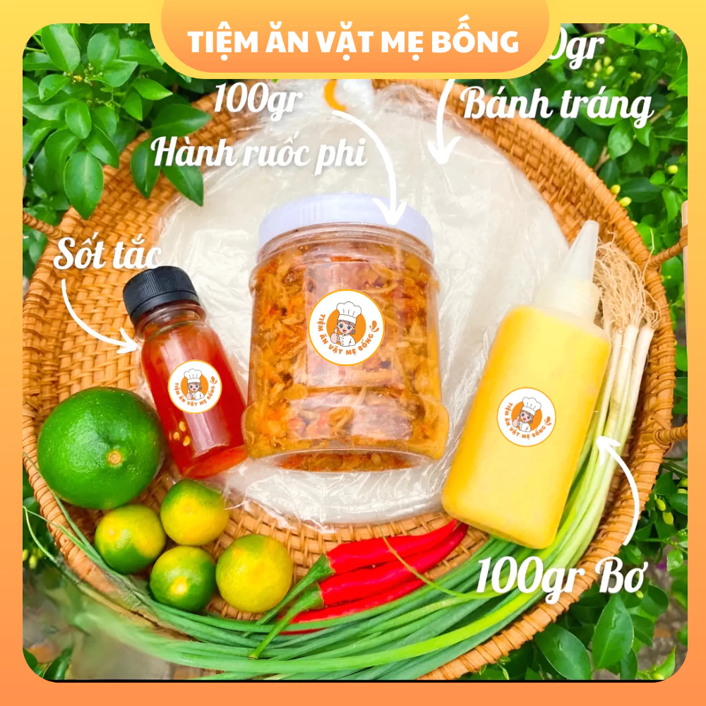 COMBO Bánh Tráng Phơi Sương Muối Tép Hành Chai Sốt Tắc Gia Truyền Tiệm Ăn Vặt Mẹ Bống