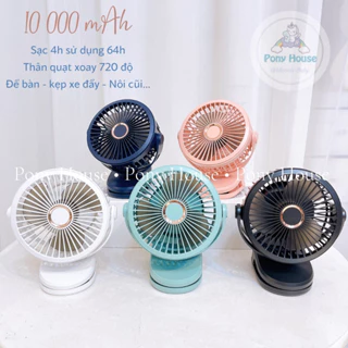 Quạt Tích Điện Clip Fan 10.000mAh kèm sạc mini dùng 64 tiếng Kẹp Xe Đẩy Cho Bé Bảo Hành 6 Tháng