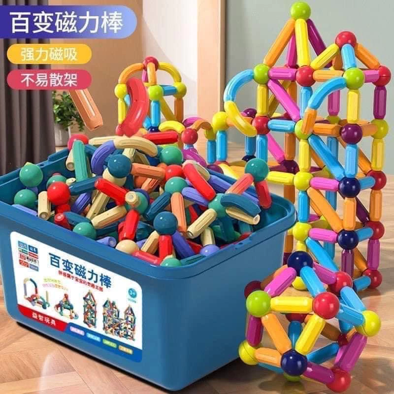 Đồ chơi Montessori xếp hình thông minh , Bộ xếp hình nam châm 72 chi tiết từ tính an toàn cho bé