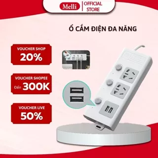 Ổ Cắm Điện Đa Năng Melli Có Cổng Sạc Usb Dây Dài 4m An Toàn Chống Quá Tải Bảo Hành Chính Hãng 12 Tháng