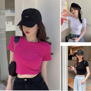 Áo thun croptop trơn ôm body siêu dễ thương