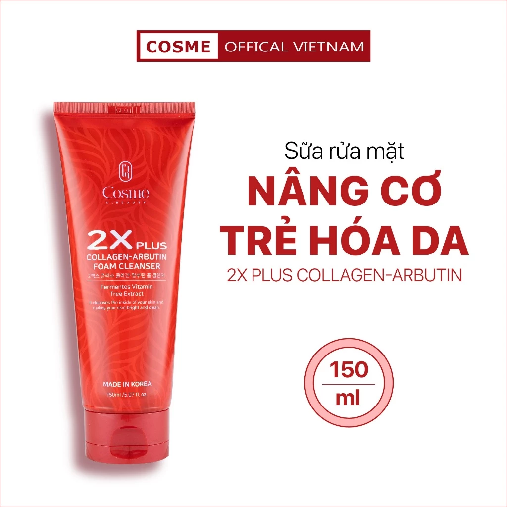 Sữa rửa mặt Cosme 2X Plus Collagen - Arbutin nâng cơ trẻ hóa da 150g WSRM04