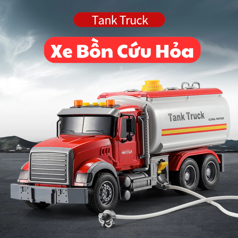 Đồ chơi Xe bồn chở nước cứu hoả có nhạc xe chạy bánh đà, quà tặng sinh nhật cho bé