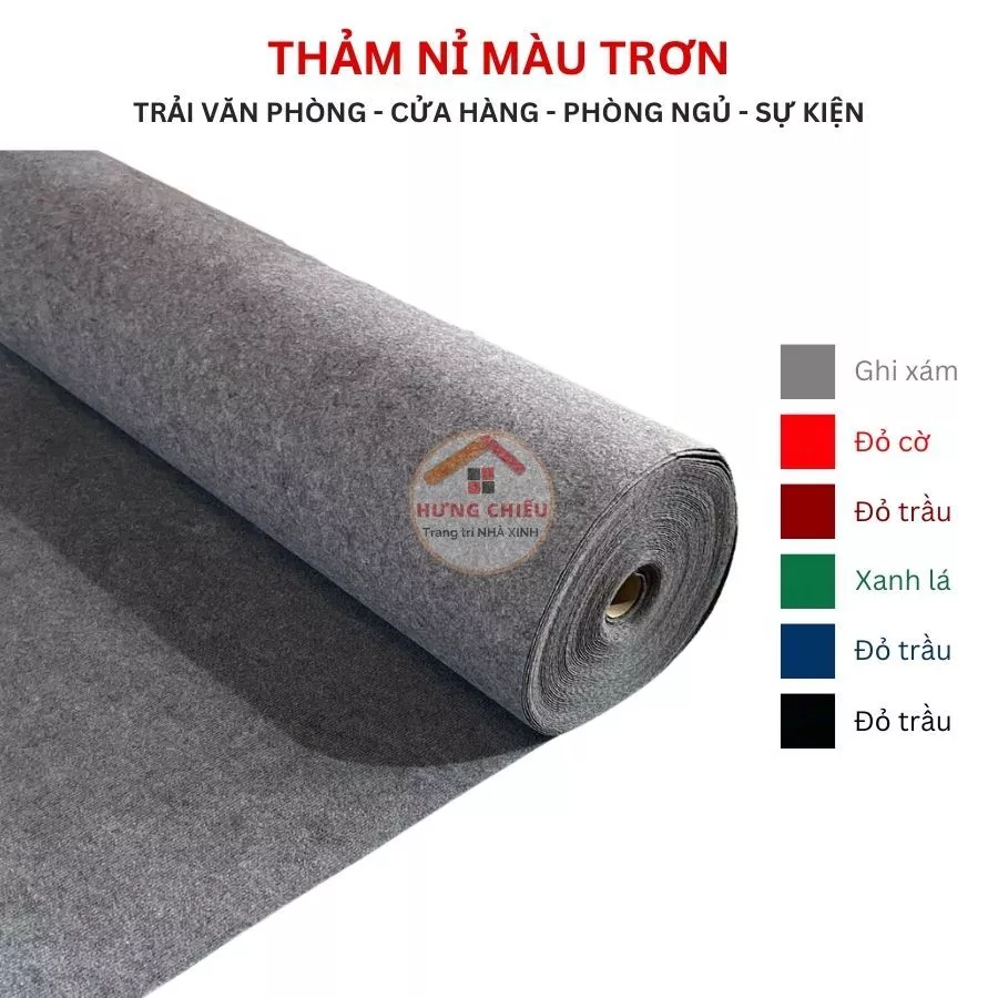 Thảm nỉ trài phòng lót sàn trang trí nhà cửa trải sàn sự kiện, sân khấu, hội nghị dày 3mm trơn - Hưng Chiếu ED22