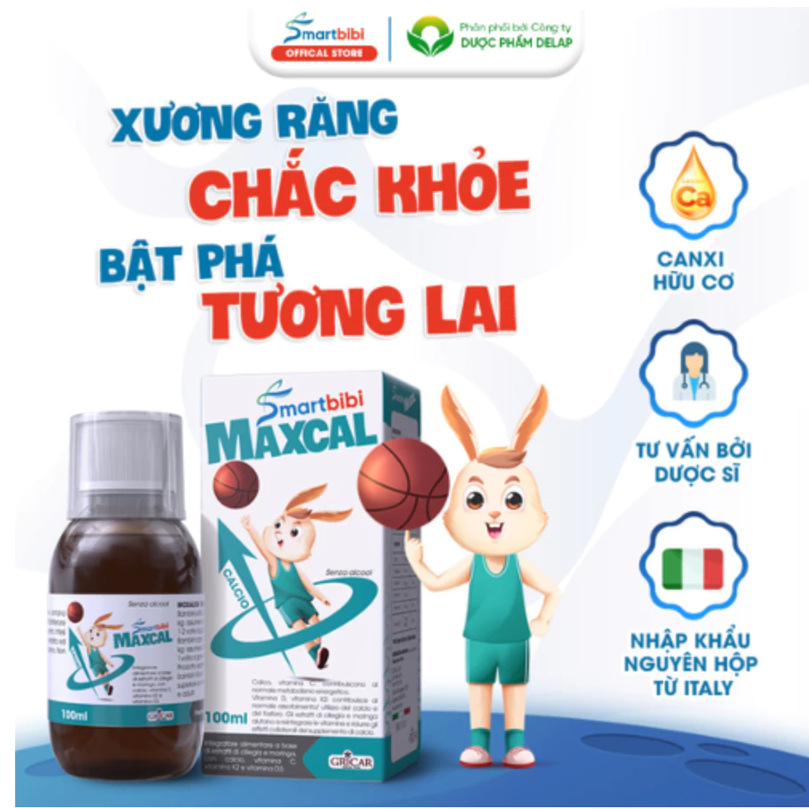 Smartbibi Maxcal - Canxi Hữu Cơ Vitamin D3 K2 - Hỗ Trợ Xương Răng Chắc Khoẻ Phát Triển Chiều Cao Cho Bé Từ