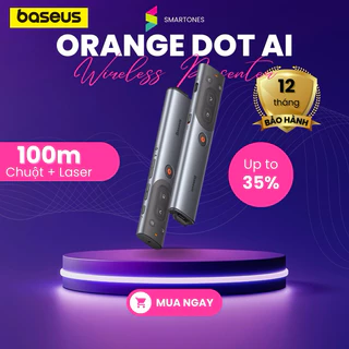 Bút trình chiếu Baseus Orange Dot AI Wireless Presenter hỗ trợ điều khiển chuột, spotlight, kính lúp