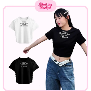 Croptop Baby Tee Áo Thun Nữ Local Brand TNC Kiểu Phông Tay Ngắn Nhún Ôm Bó Eo Đen Trắng In Chữ Lấn Cổ Basic Đẹp [230GSM]