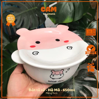 Bát Tô sứ có nắp đậy  650ml; tạo hình hà mã, vịt trắng dùng làm tô úp mỳ, súp, đựng canh, thích hợp dùng làm quà tặng