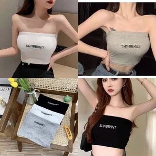 Áo Ống Cotton Tăm Chữ Thêu. Áo Quây Bra Basic kèm mút ngực Siêu Sexy AT6