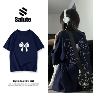 Salute local brand Áo phông xanh navy nữ áo thun unisex form rộng thời trang đẹp bow Y0895