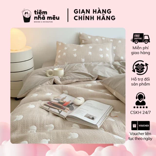 Bộ 4 Món Vỏ Chăn Ga Gối Cotton Linen Cao Cấp Thoáng Mát Phối Màu Nâu Be Hàn Freesize Tiệm Nhà Mêu