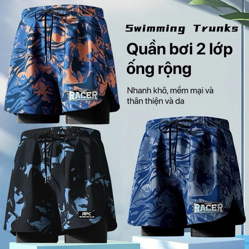 Quần bơi nam 2 lớp, Quần thể thao chống lộ, ống suông YUKE-YK12/ Nhập khẩu chính hãng