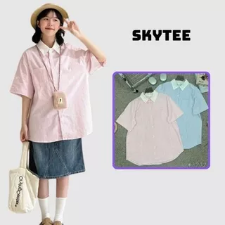 ÁO SƠ MI KẺ SỌC CỘC TAY PHỐI CỔ TRẮNG ULZZANG HÀN QUỐC SKYTEE - FG057