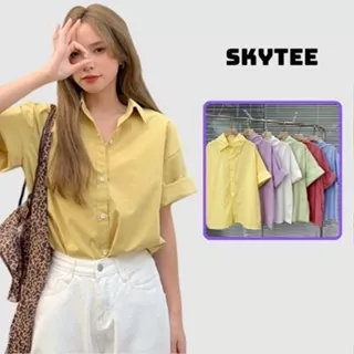 ÁO SƠ MI TRƠN TAY GẬP BẢNG MÀU PASTEL SIÊU XINH SKYTEE - FG065