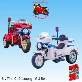 Xe mô tô xe máy điện cảnh sát Police SMT-111 cho bé full hộp đủ phụ kiện (chìa khóa bộ đàm sạc) Anh Khoa Kids