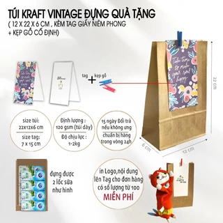 𝐂𝐨𝐦𝐛𝐨 𝟏𝟎 túi kraft vintage kẹp gỗ KT 12x22x6cm - Túi quà tặng kèm tag giấy niêm phong 💖 DIN Store 💖