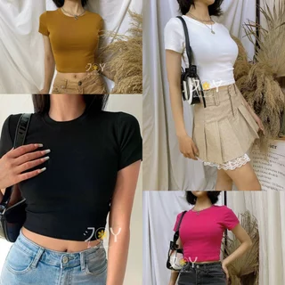 Áo croptop thun cao cấp JOY BABE tee kiểu nữ baby tee cổ tròn trơn basic áo y2k style CRON 1 -2D