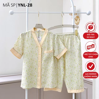 Pijama lụa mango mềm mại, không nhăn TNQL Satino cổ Y - Y-Vana Cream (YNL-28)